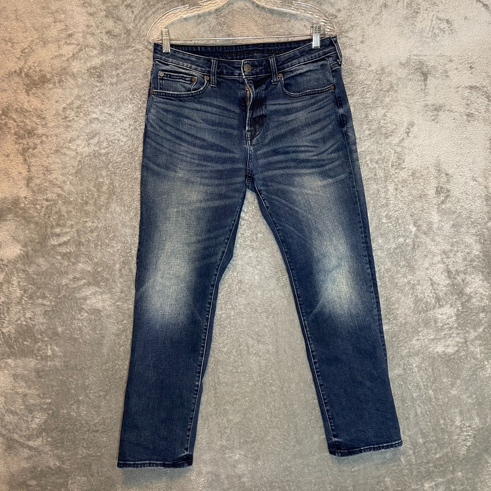 American Eagle Men Original Straight Denim Jean 32x30 Whiskered Casual Americana